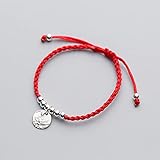 Pulsera De Plata Esterlina,Pulsera Tejida Hecha A Mano Cuerda Roja con Tarjeta Redonda De Plata Pulseras De Amistad Ajustables Regalo De La Suerte Joyería De Plata S925 para Mujeres Niñas Hombres