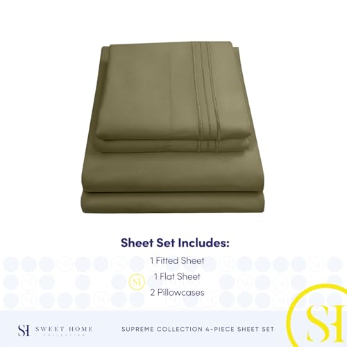 Queen Size Bed Sheets - Breathable Luxury Sheets with Full Elastic & Secure Corner Straps Built In - 1800 Supreme Collection Extra Soft Deep Pocket Bedding Set, Sheet Set, Queen, Olive