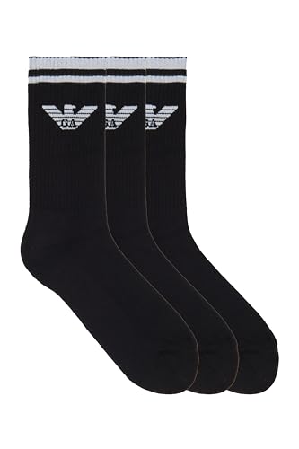Emporio Armani Intimates Men's 3 Pack Eagle Crew Socks, Black/Black/Black, One Size3