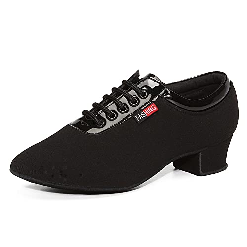 Chaussures de danse latine à bout fermé noir à lacets et talon bas modèle 601 en taille 34