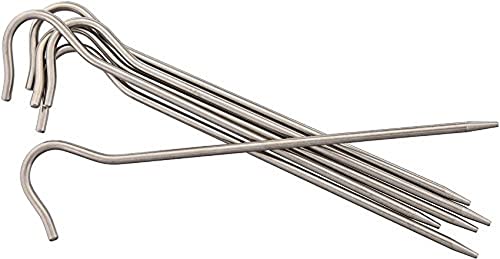 Vargo Titanium Shepherds Hook Stake (6-Pack) | Camping Tent Stakes 0.3 Ounces (8 Grams) 6.5” L x 0.14” D (165 x 3.5mm) Ultralight Durable Tent Pegs Model T-111