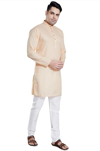 Image of DIVISIVE Men's Self Zari Line Cotton Blend Slim Fit Kurta Pyjama Set