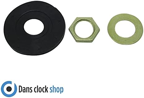 Mounting hardware for clock movement: rubber washer, metal washer, hex nut
