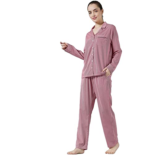 Image of INSENSE by Shoppers Stop Stripes Rayon Regular Neck Womens Top and Pyjama Set