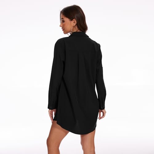 Lightbare Women’s UPF 50+ Button Down Shirt Dress Collared Long Sleeve Blouse Swimsuit Coverup Boyfriend Shirts Loose Fit2