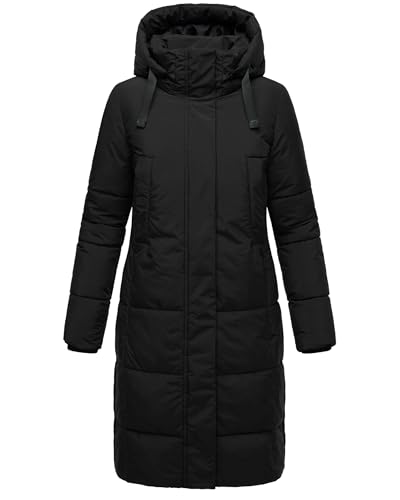 MARIKOO Damen Wintermantel Warmer Steppmantel lang aus recyceltem Material mit Abnehmbarer Kapuze Laryaa XVI Black Gr. M