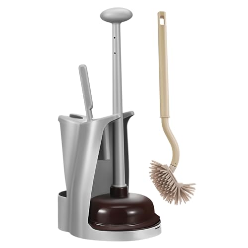 1 Set Leather Plunger & Brush ComboBathroom Cleaning Tools Suction Drain Dredge & WC Brush for Efficient Toilet & Sink Cleaning Durable Plastic Construction