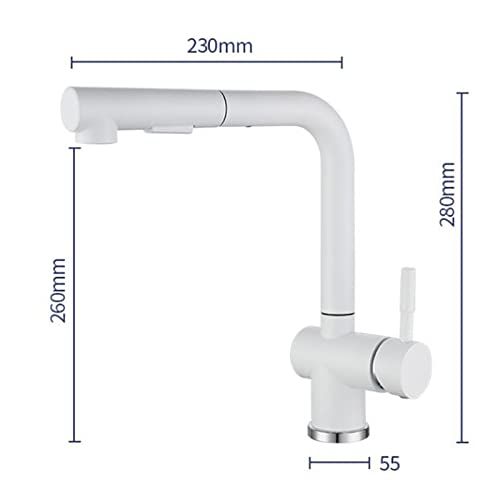 Robinet de cuisine extractible double mode : mitigeur orientable blanc en acier pour évier moderne - 4