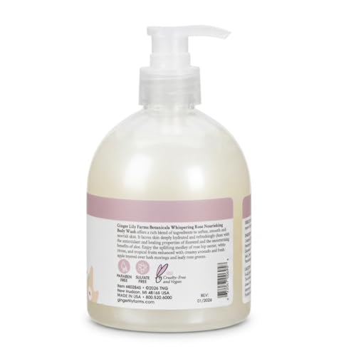 Image of Ginger Lily Farms Botanicals Body Wash, 16.9oz /6pk, Whispering Rose | 100% Vegan & Cruelty-Free | Nourishing Bath & Shower Gel for All Skin Types