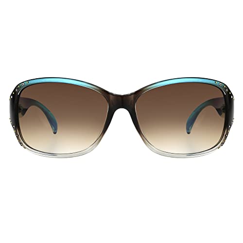 Panama Jack Women's Studded Square Sunglasses, Turquoise/Blue Crystal, 593
