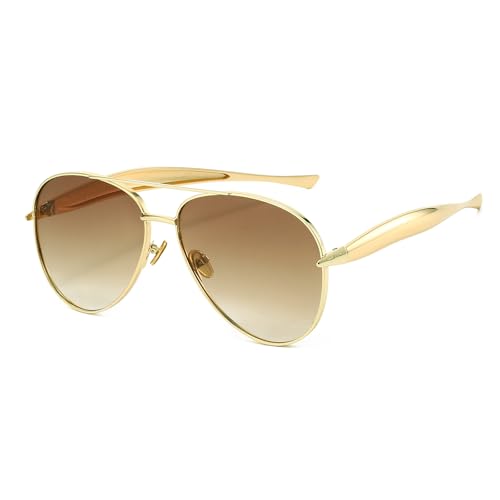 Retro Gold Aviator Sunglasses for Women Men Trendy Oversized 70s Aviators Sun Glasses Metal Vintage Shades