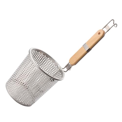 CONGARTENO Cesta de Pasta Inoxidable con Mango de Madera Colador Chino de Fina de Espumadera para Fideos y Dumplings