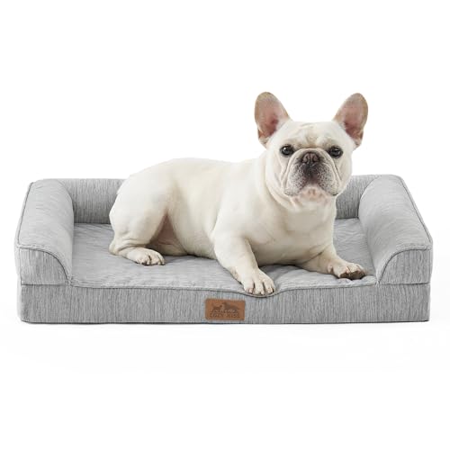 COZY KISS Letto Ortopedico e Lavabile per Cani di Piccola Taglia, 76x51x15 cm, Rivestimento Rimovibile, Fianchi Impermeabili e Base Antiscivolo - Divano Doudou Comodo per Cani, Grigio Argento, M