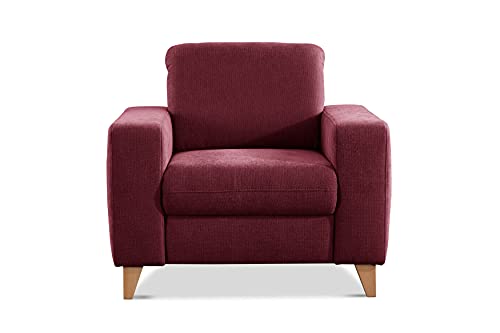 CAVADORE Sessel Lotta / Skandinavischer Polstersessel mit Federkern und Holzfüßen / 98 x 88 x 88 / Webstoff, Rot