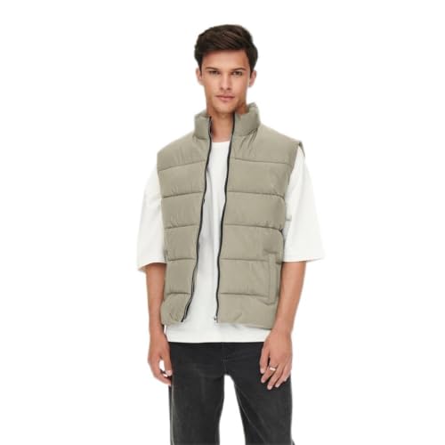 ONLY & SONS Onsmelvin Life Puffer Vest Otw Vd Chaleco Acolchado, Color Caqui Vintage, L para Hombre
