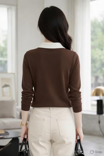 Image of Women's Polo T-Shirt | Long Sleeve Casual T-Shirt | Soft Comfortable Korean Style Trendy Top for Women