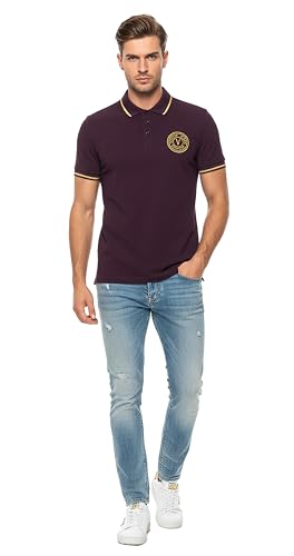 Versace Jeans Couture Plum Mens Slim Fit Polo Shirt with Gold Trim
