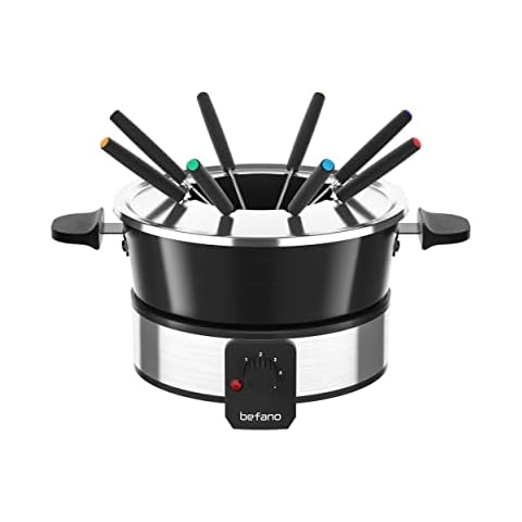 Befano Edelstahl-Fondue-Topf mit Temperaturregelung, Gabeln, Tassen und Gestell, 2 Quart, Antihaftbeschichtung, perfekt für Schokolade Cover
