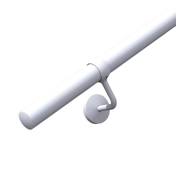 Stiley Living Matt White Stair Handrail Kit with Brackets & Fittings – Stainless Steel Wall Mounted Indoor Stair Banister Rail – Modern Railing System - 2.4m