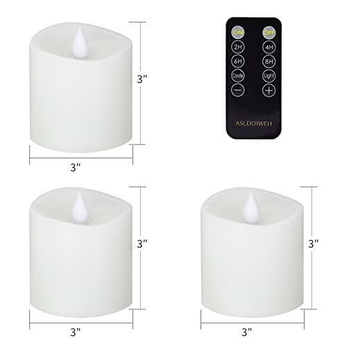 Image of 3x3 Flickering Flameless Candles Set of 3, 2AA Battery Life 600 Hours Battery Candles Flickering with Timer,3 inch Flameless Candles with Remote for Indoor /Outdoor, White