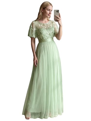 Image of Ever-Pretty Sequin Formal Prom Dresses for Women Ruffle Sleeves Empire Waist A-Line Long Mother of Bride Dress 00904