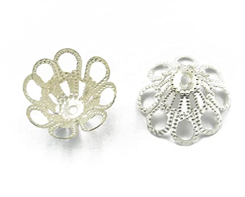 TRENDIVIBE 50Pcs Silver Plated Metal Flower Bead Caps 15x10mm-image-32