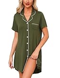 Anjue Nightgown for Women Sleepwear Plus Size Nightshirt Button Sleep Shirts Short Sleeve Pajama Dress(Army Green,XXL)