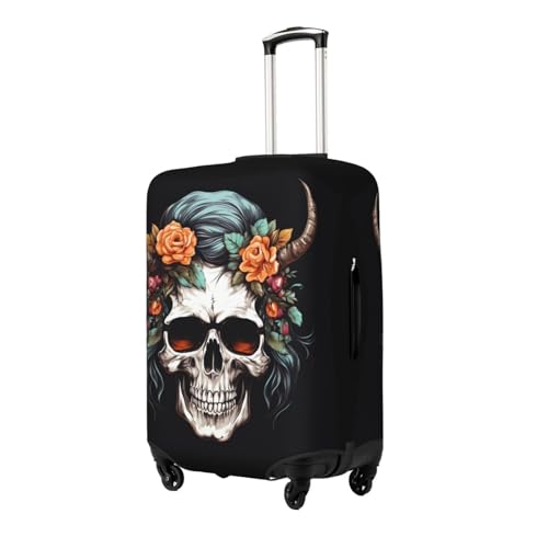 Flower Horn Skull Luggage Cover Protector Anti-Scratch Washable Fits 18-32 Inch Luggage-X-Large2