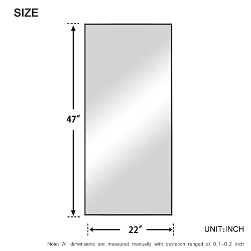 Image of NeuType 47 inchx22 inch Full Length Mirror Aluminum Alloy Frame Wall-Mounted Mirror for Living Room, Bedroom, Entry, Hanging or Leaning Against Wall, Full Length Mirror for Wall, Black (No Stand)