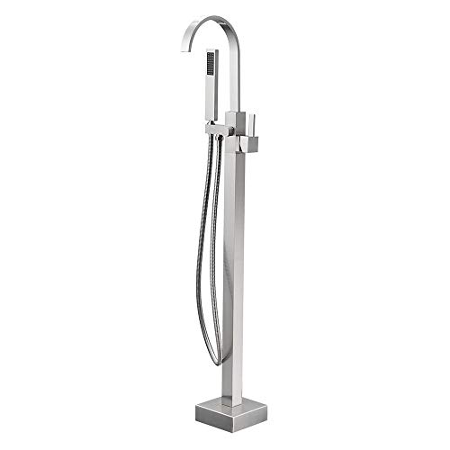 MOSSCATE Freestanding Bathtub Faucet Tub Filler Chrome Floor Mounted Brass Tub Faucets with Handheld Shower (Brushed Nickel)