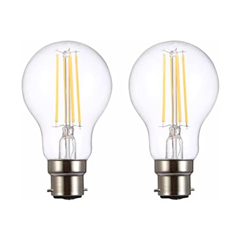 TEKLED® A60 Filament Vintage LED Bulbs | B22 Bayonet Cap | Energy Saving 6.5W Light Bulb 60W Equivalent | DIMMABLE Clear 2700K 806LM | 2-Pack | Warm White Cover
