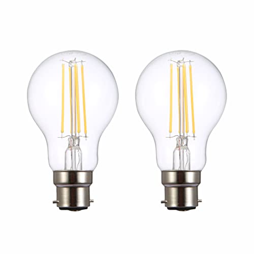 TEKLED® A60 Filament Vintage LED Bulbs | B22 Bayonet Cap | Energy Saving 6.5W Light Bulb 60W Equivalent | DIMMABLE Clear 2700K 806LM | 2-Pack | Warm White