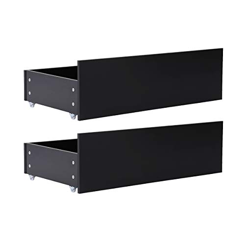 IPOTIUS Juego de 2 cajones de madera para debajo de la cama con ruedas, color negro 90 x 47 x 27 cm