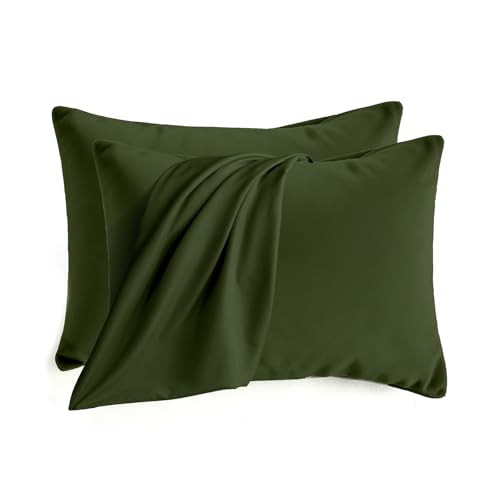 Q&J Fabric Co.Bedding Pillow Cases Standard Size set of 2 Soft Brushed Microfiber Pillow Cover Wrinkle-Free Fade-Resistant Envelope Closure Pillowcases Valentine Mothers Gift (20x26 Olive Green)