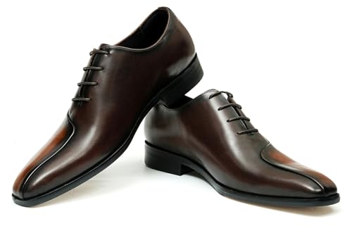 Santimon Genunie Leather Oxfords Formal Dress Shoes for Men - Comfortable Wingtip Toe Two Tone Derby Shoes for Prom Wedding Casual Business4