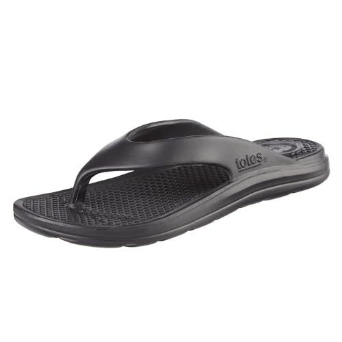 totes Men's Everywear Lightweight Waterproof Contoured Ara Flip Flop Sandal, Black, 11 US
