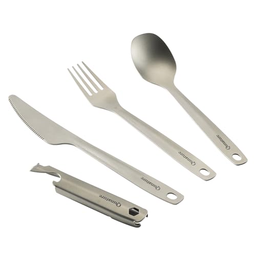 Qunature Pure Titanium Cutlery Set Lightweight Titanium Utensils Durable Titanium Silverware Eco-Friendly Including Steak Knife Fork and Spoon for Gift, Camping