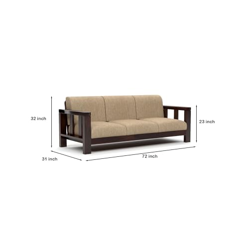 Image of Solid Sheesham Wooden Sofa 3 Seater | 3 Person Sofa for Living Room | Elegant 3 Seater Sofa Set for Home & Office Furniture (Evans Walnut, 3 Seater)