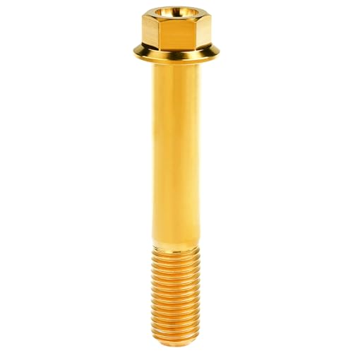 Image of Titanium Bolt M12 30 35 40 45 50 55 60 65 70 75 80 85 90mm Hex Small Flange Head for Motorcycle Car Modification Pack of 4 (M12x75mm Pitch 1.25, Gold)