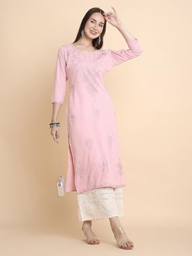 Image of RATAN Rayon Straight Lucknowi Chikankari Ethnic Wear Kurta for Women