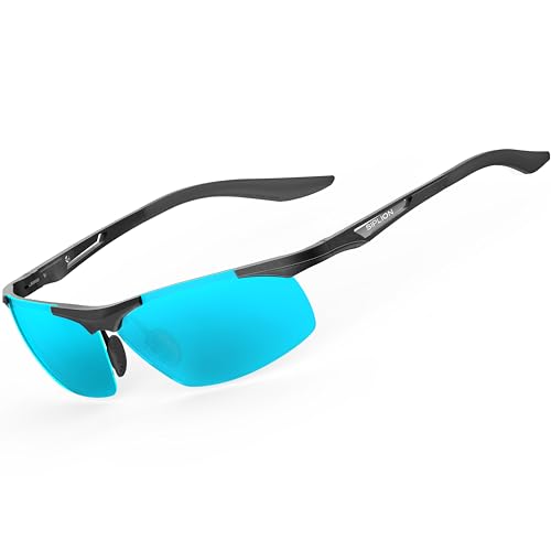Siplion - Gafas De Sol Polarizadas Para Hombre, Gafas De Sol, Gafas De Sol, Al-Mg, Marco De Metal, Ultra Ligeras 8729 Negro Azul Lentes De Espejo. M Siplion - Gafas De Sol Polarizadas Para Hombre, Gafas De Sol, Gafas De Sol, Al-Mg, Marco De Metal, Ultra Ligeras 8729 Negro Azul Lentes De Espejo. M