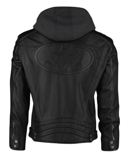 Men’s Black Leather Hoodie Jacket – Superhero Streetwear Vigilante Fashion Coat, costume jacket