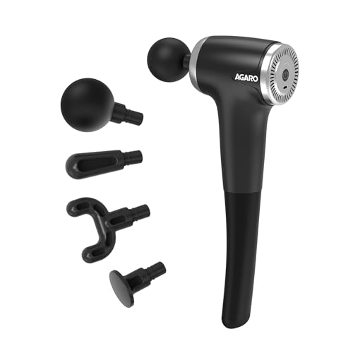 Image of AGARO Regency Gun Massager, 4 Heads, 13 Speed, Rechargeable, Handheld, Percussion Muscle Massager for Full Body Pain Relief, Muscle Relaxation of Neck, Shoulder, Back, Foot for Men & Women, Black