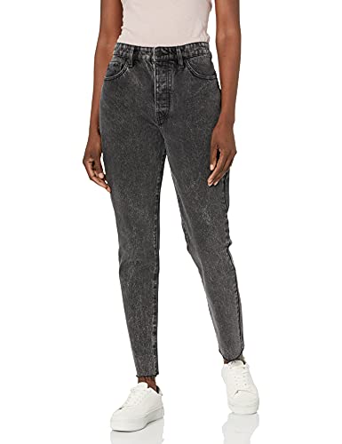 A|X ARMANI EXCHANGE Women's Rinse Tapered 5 Pocket Jeans with Raw Hem, Black Denim, 31