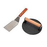 7' Smash Burger Press Set, Round Cast Iron Press & Grill Spatula with Wood Handle, Meat Steak for Perfect Cookouts, Outdoor Barbecues and Tailgates