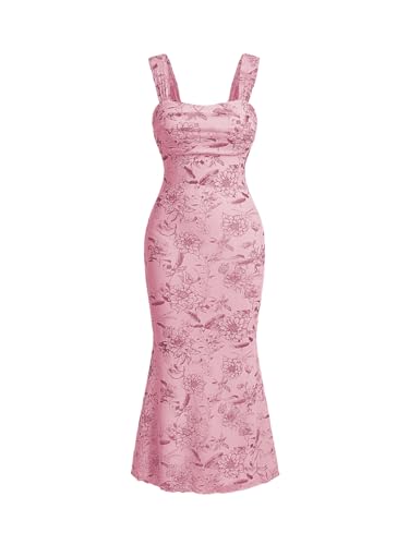 Image of GORGLITTER Women's Floral Summer Wedding Guest Dress Ruched Cocktail Party Bridal Shower Formal Beach Midi Sun Dresses