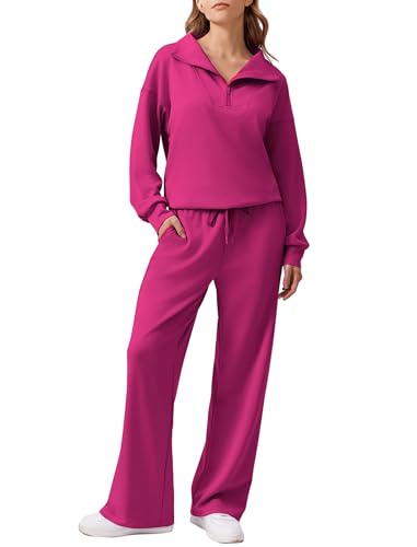 Image of PINSPARK 2 Piece Sets for Women 2026 Fall Outfits Sweatsuit Oversized Sweatshirt Wide Leg Sweatpants Matching Set Tracksuit