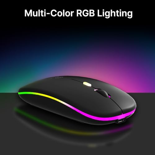 Image of pTron Flick M1 Slim Wireless Mouse w /Rechargeable Battery, Dual Connectivity 2.4Ghz & BT, 4 Buttons, 1000 /1200 /1600 DPI, Vivid LED Lights, Silent Operation, Plug & Play, Type C Charging (Black)