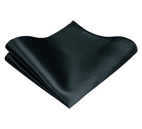 Image of TIE G Solid Satin Woven dyed Color Formal Black Necktie and Pocket Square Sets in Gift Box