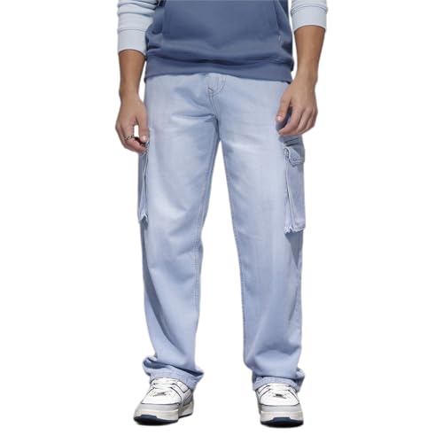 Image of WROGN Men's 100% Cotton Cargo Jeans | Solid | Loose Fit